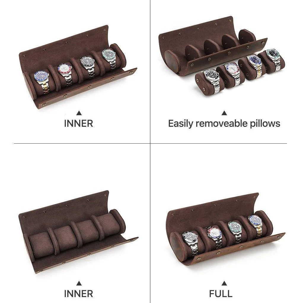 Woosir Leather Watch Roll Case for 4 Watches