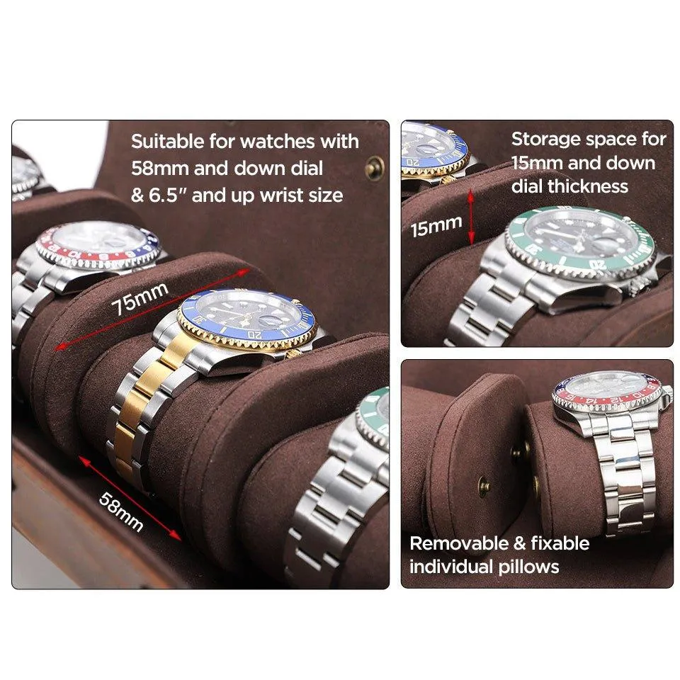 Woosir Leather Watch Roll Case for 4 Watches