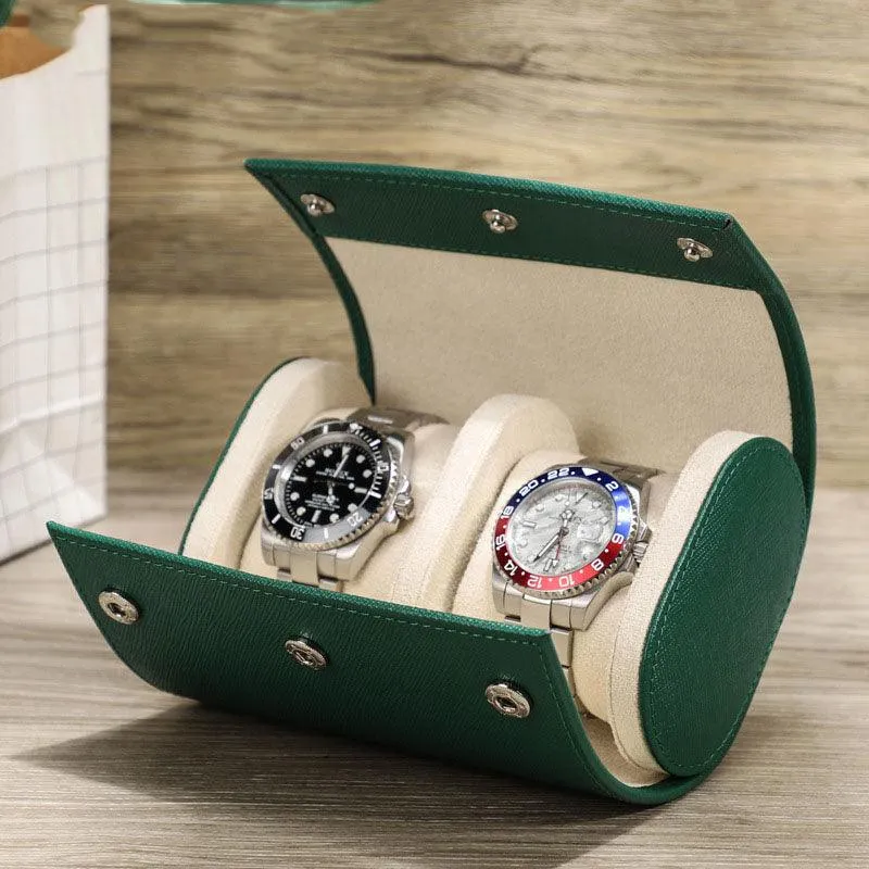 Woosir Trend Leather Watch Roll Case for 2 Watches
