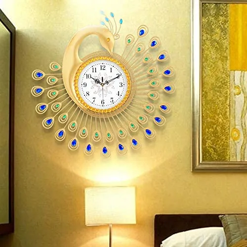 WWFF European Modern Minimalist Living Room Decorative Artist Watches with Quartz Clock Mute Creative Clock Peacock 70 24cm